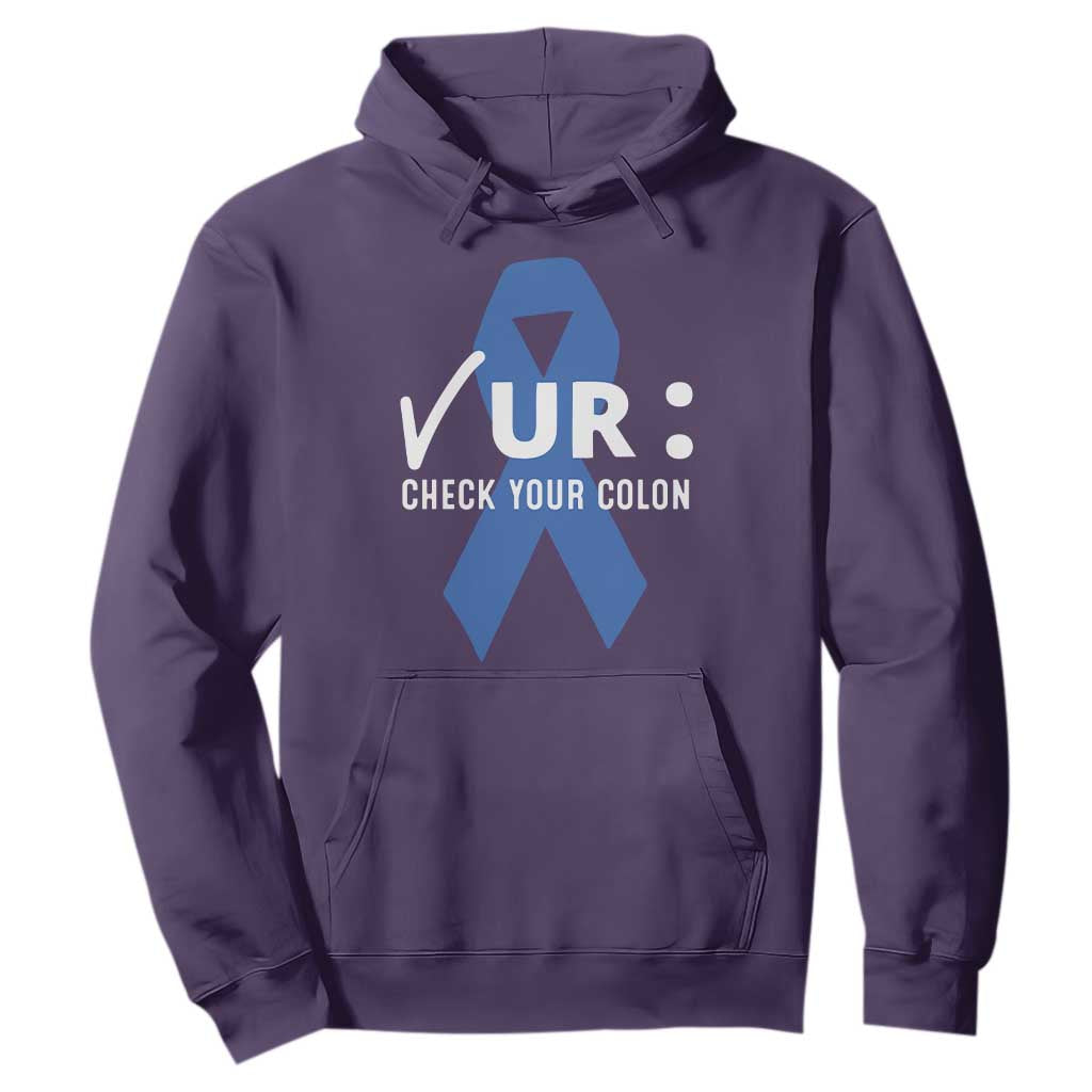 Funny Check Your Colon Colorectal Cancer Support Hoodie Dark Blue Ribbon