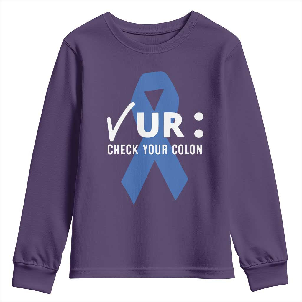 Funny Check Your Colon Colorectal Cancer Support Youth Sweatshirt Dark Blue Ribbon