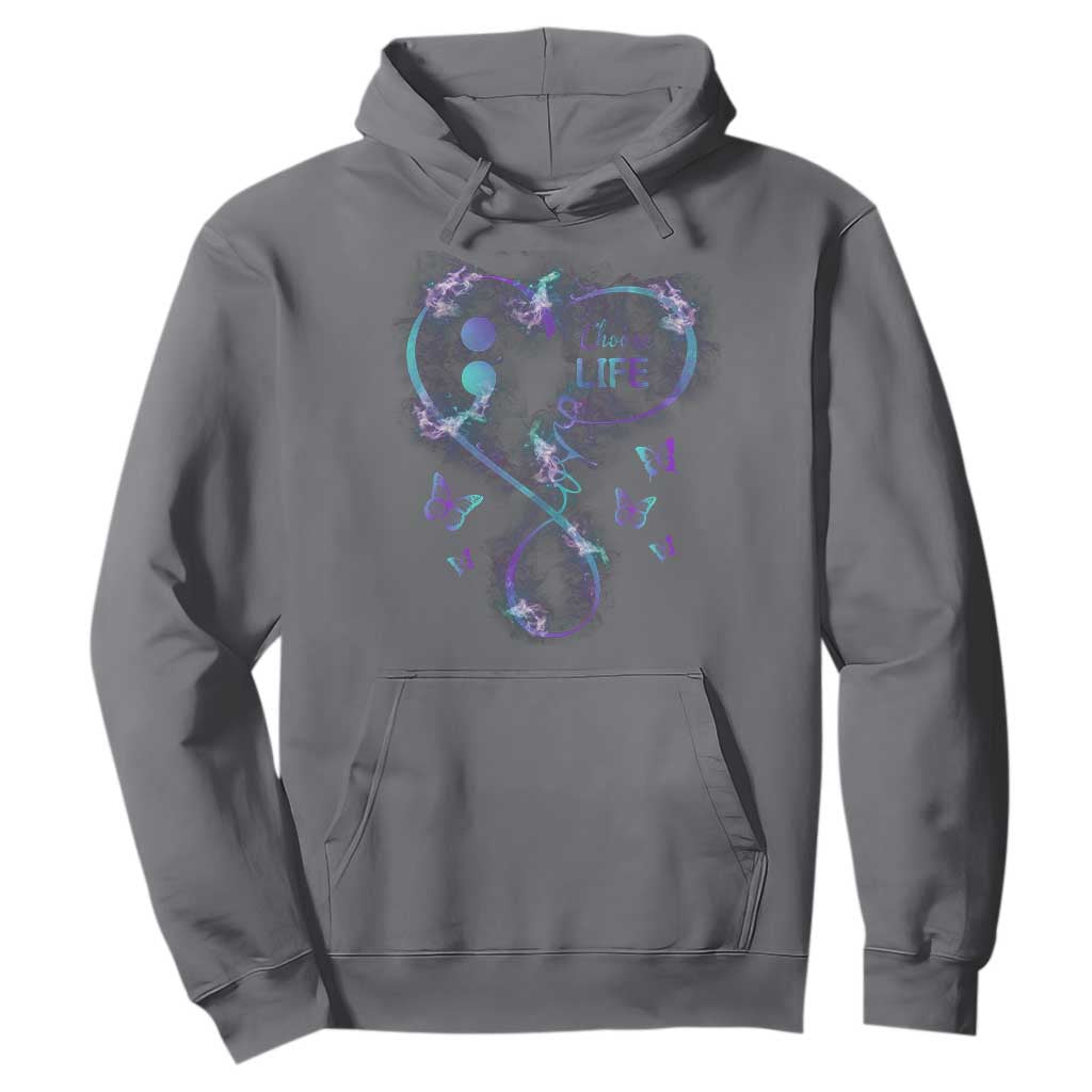 Suicide Prevention Support Hoodie Choose Life Love Heart Semicolon Butterfly