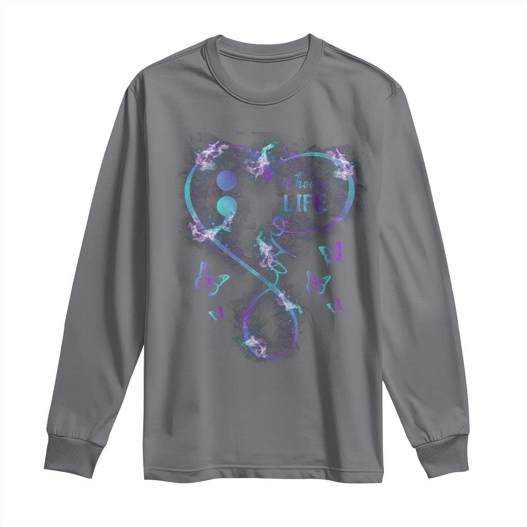 Suicide Prevention Support Long Sleeve Shirt Choose Life Love Heart Semicolon Butterfly