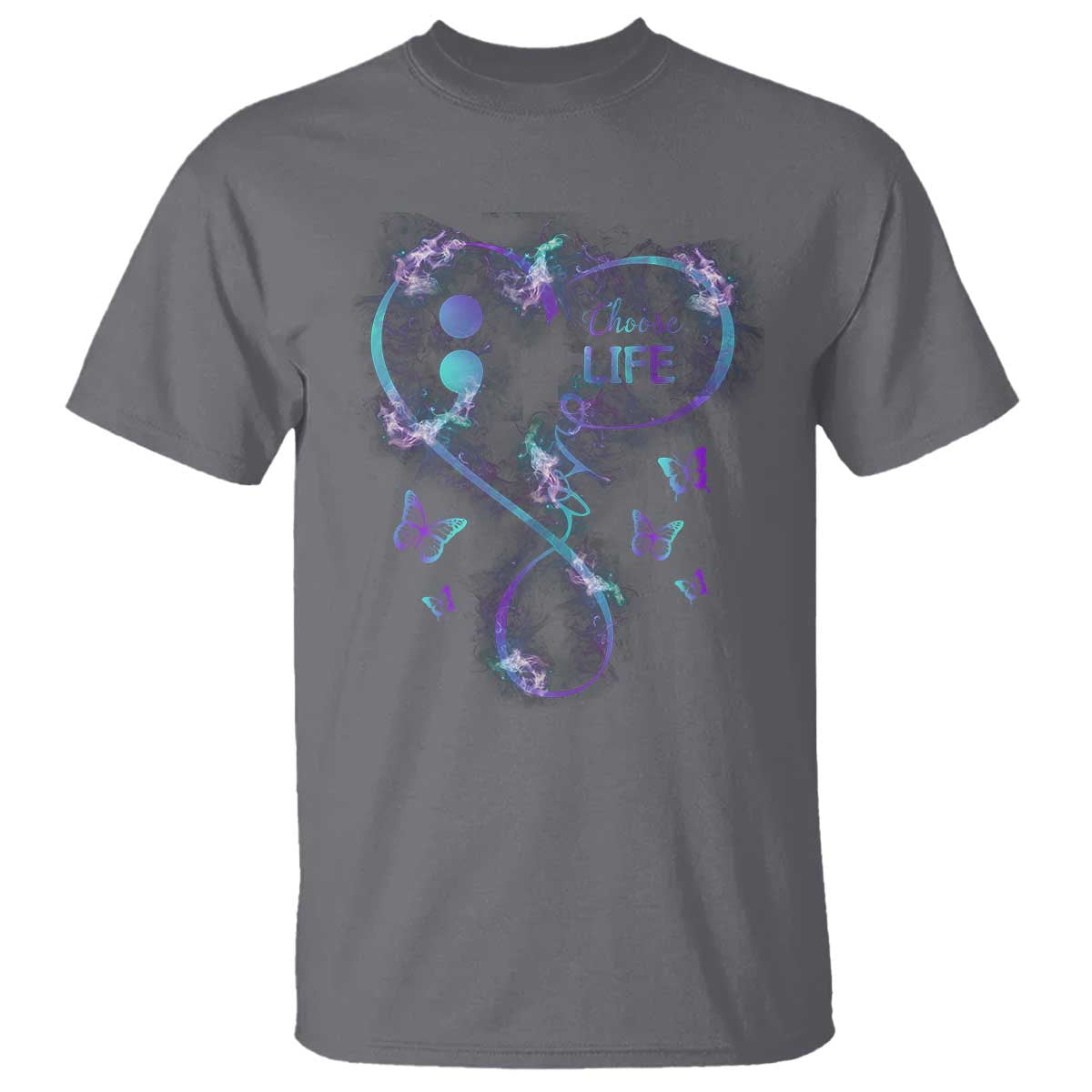 Suicide Prevention Support T Shirt Choose Life Love Heart Semicolon Butterfly