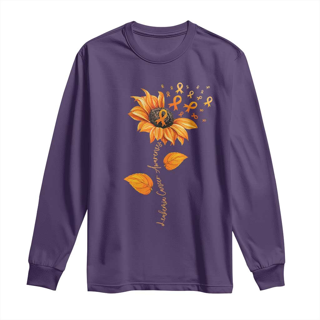 Leukemia Cancer Support Sunflower Orange Ribbon Long Sleeve Shirt