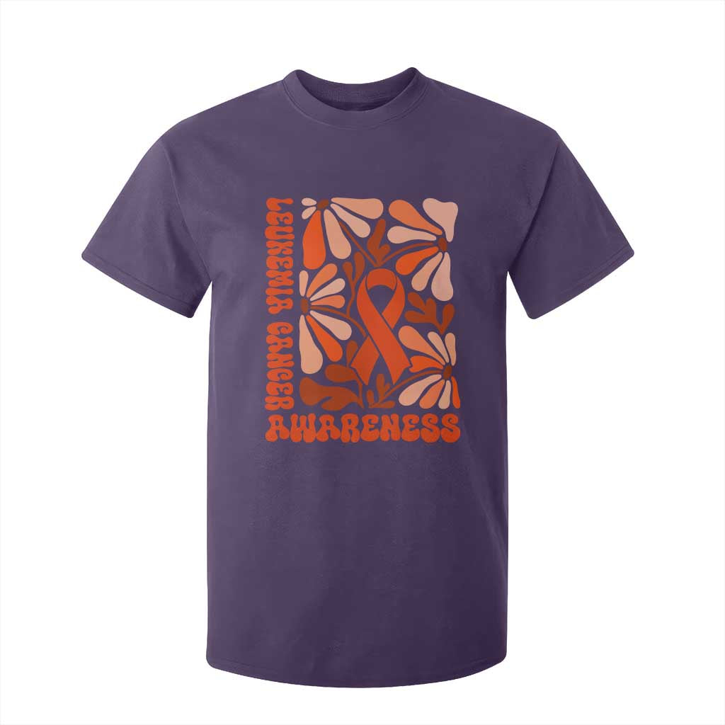 Leukemia Cancer Support T Shirt For Kid Orange Ribbon 60s 70s Retro Groovy Flower