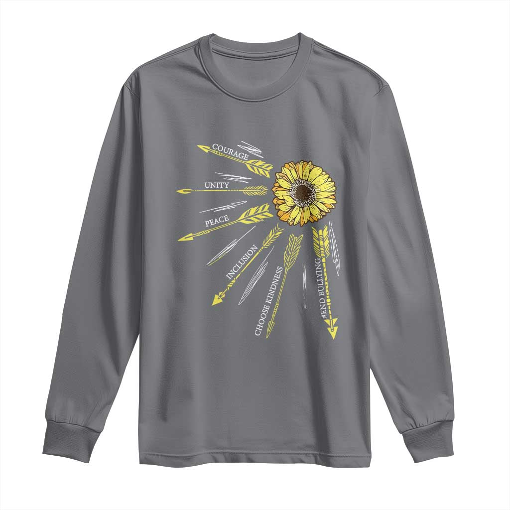 Bullying Prevention Long Sleeve Shirt Courage Unity Peace Inclusion Choose Kindness Sunflower