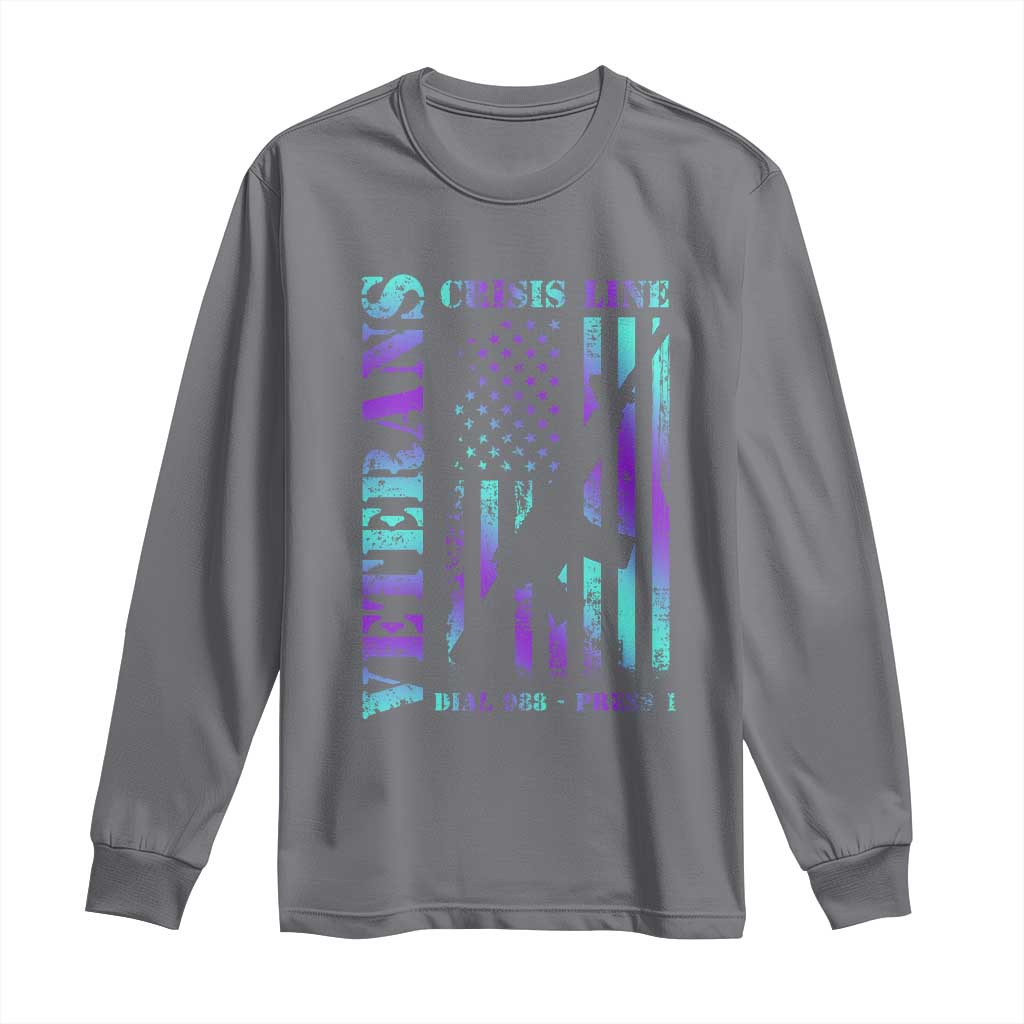Suicide Prevention Support Long Sleeve Shirt Veterans Crisis Line Dial 988 Press 1 American Flag Gun
