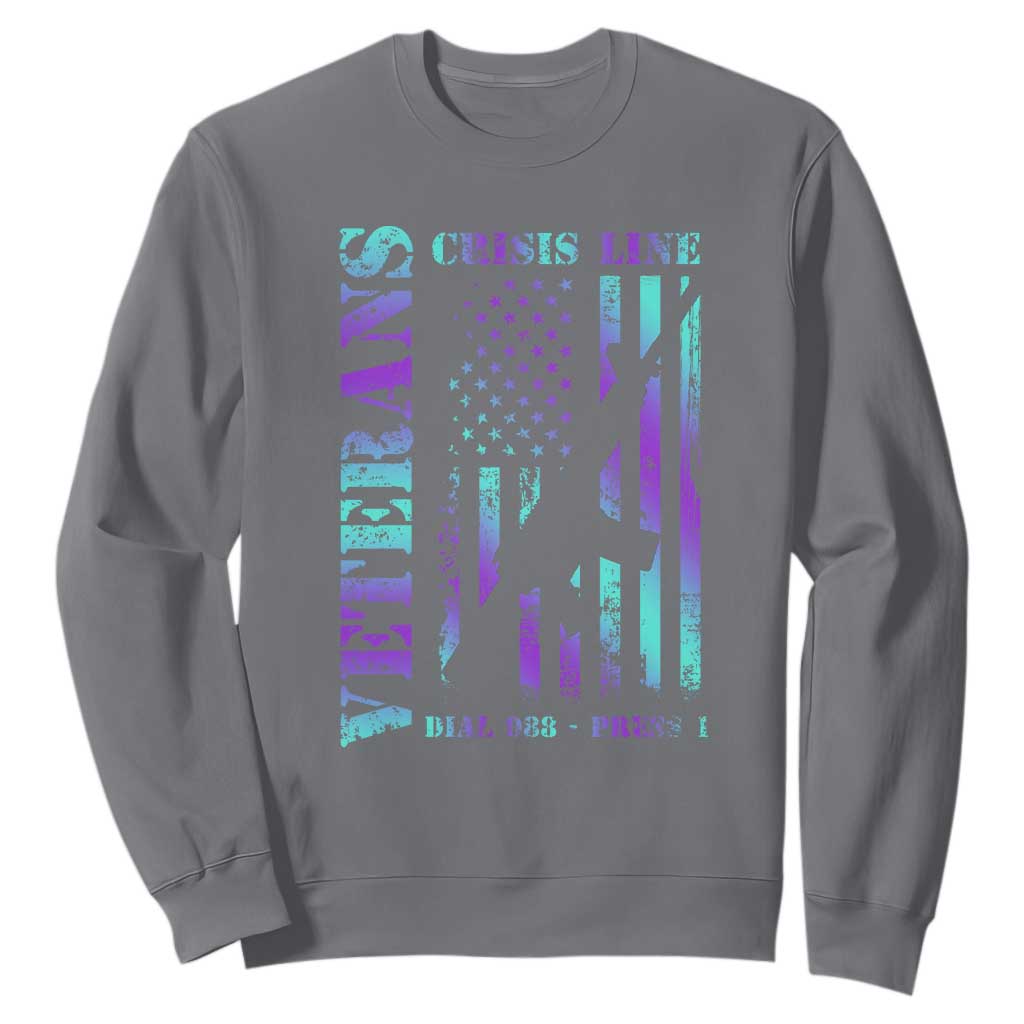 Suicide Prevention Support Sweatshirt Veterans Crisis Line Dial 988 Press 1 American Flag Gun