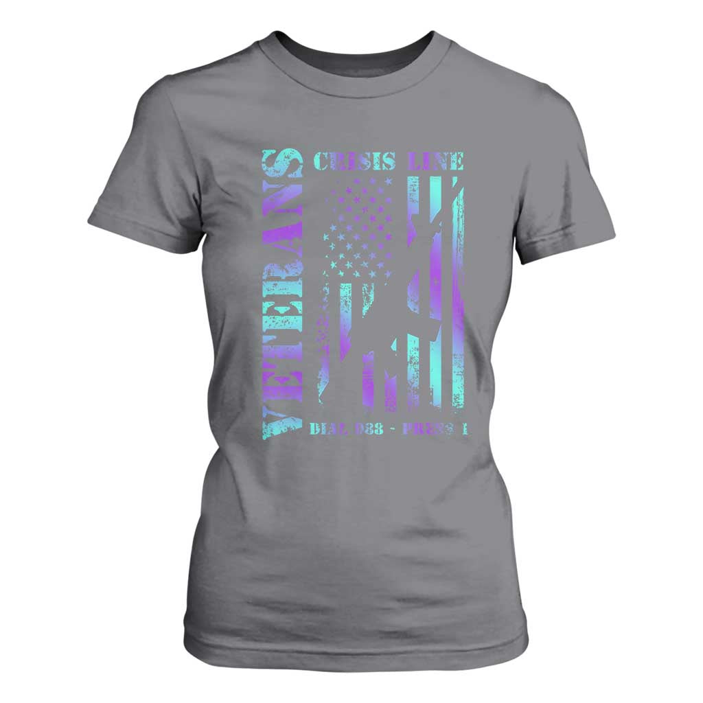 Suicide Prevention Support T Shirt For Women Veterans Crisis Line Dial 988 Press 1 American Flag Gun