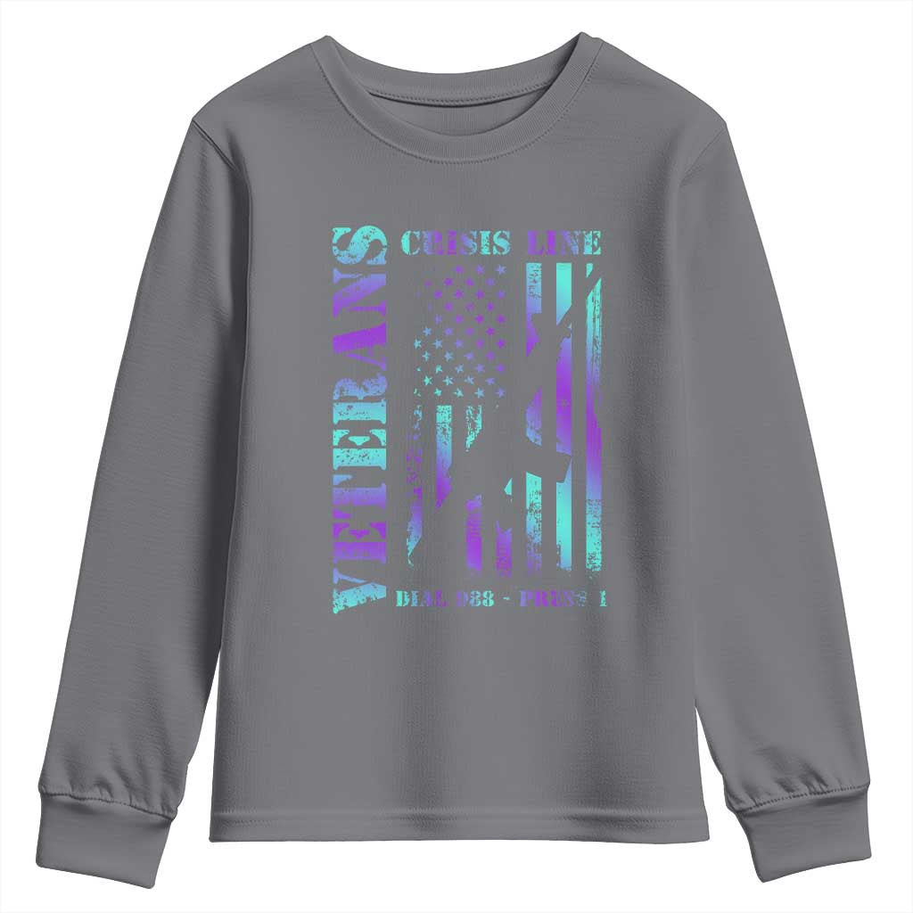 Suicide Prevention Support Youth Sweatshirt Veterans Crisis Line Dial 988 Press 1 American Flag Gun