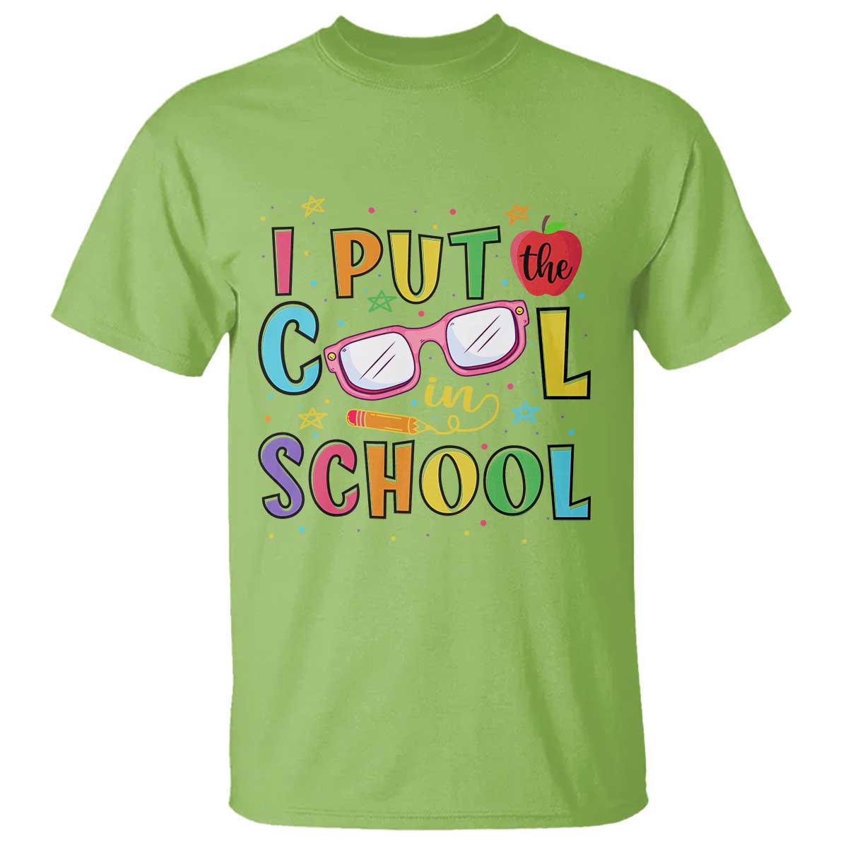 i-put-the-cool-in-school-t-shirt-first-day-of-school-apple-glasses-pencil