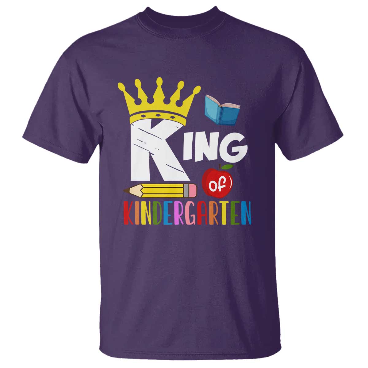 king-of-kindergarten-t-shirt-back-to-school-crown-apple-pen-book