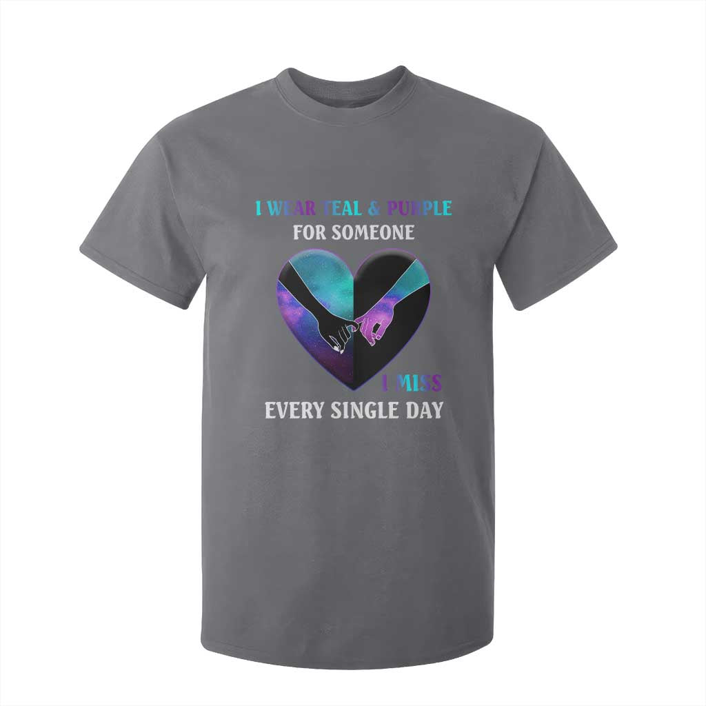 I Wear Teal & Purple for Someone I Miss Every Single Day Suicide Prevention T Shirt For Kid