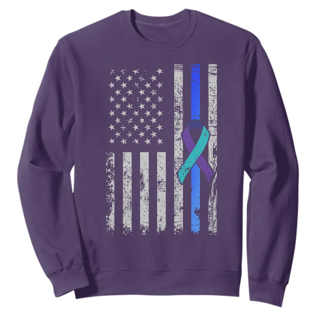 Police Suicide Prevention Support American Flag Ribbon Support Sweatshirt