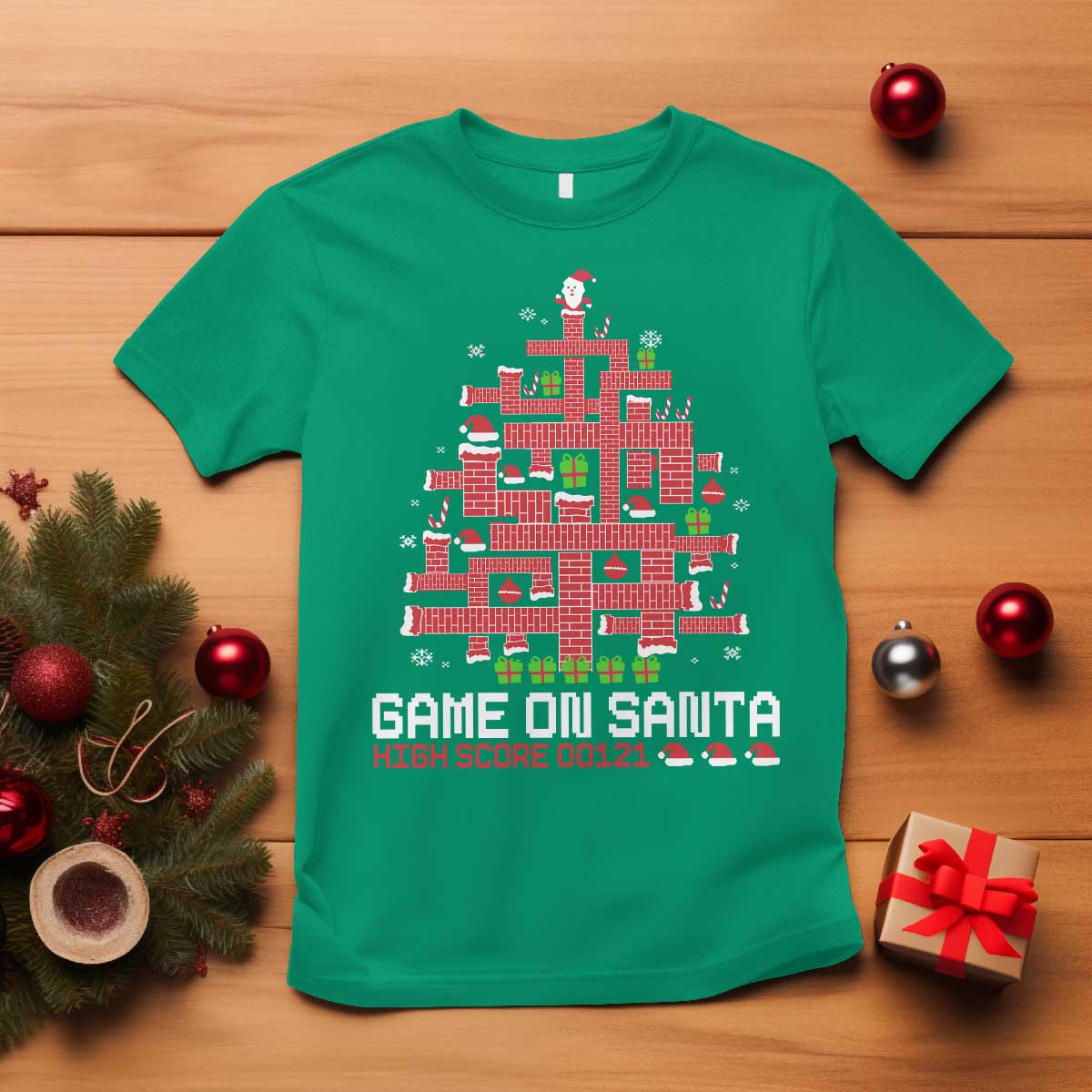 funny-christmas-santa-gamers-t-shirt-game-on-santa-chimney-xmas-tree