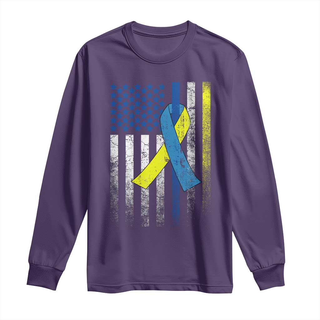 Down Syndrome Support Vintage American Flag Long Sleeve Shirt