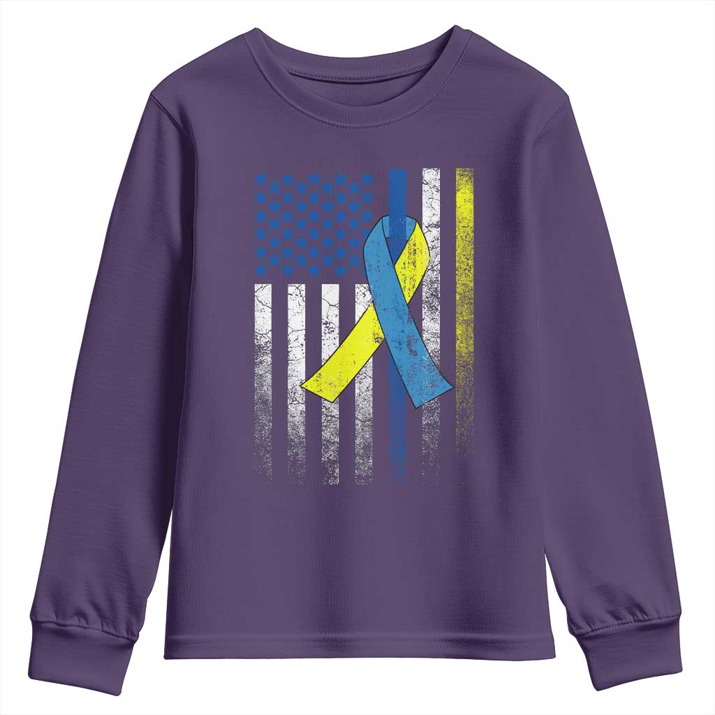 Down Syndrome Support Vintage American Flag Youth Sweatshirt