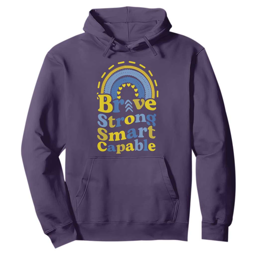 Down Syndrome Support Hoodie Brave Strong Smart Capable Rainbow