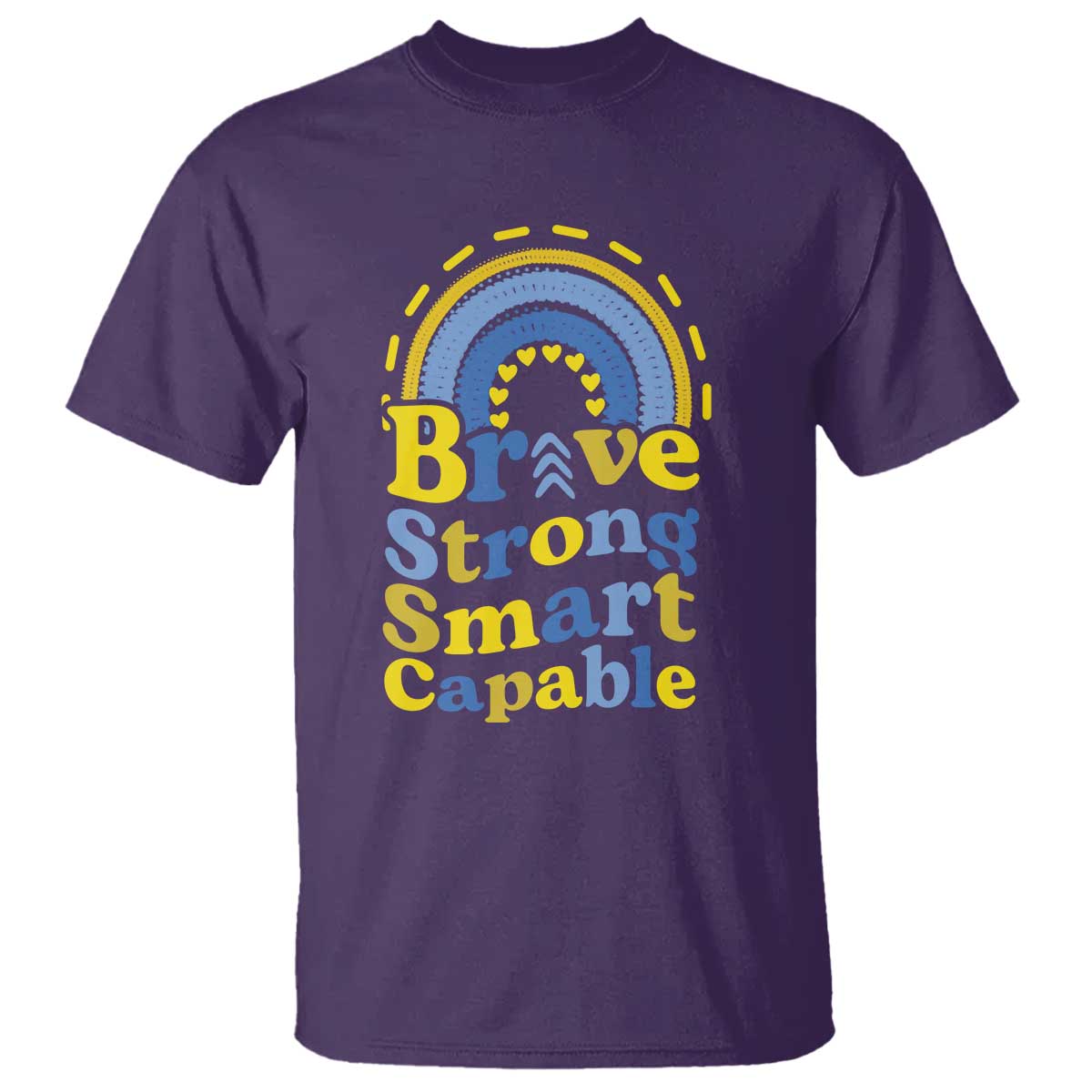 Down Syndrome Support T Shirt Brave Strong Smart Capable Rainbow