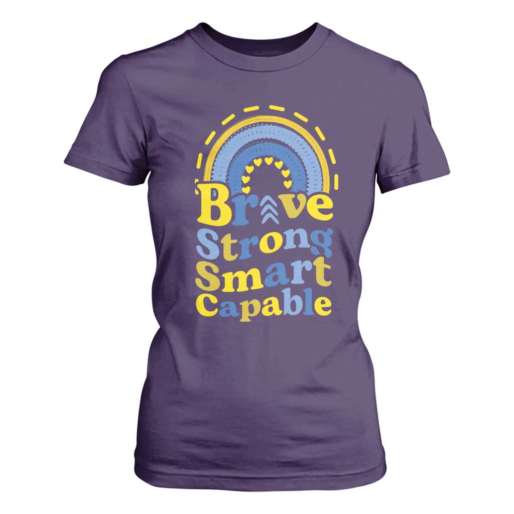 Down Syndrome Support T Shirt For Women Brave Strong Smart Capable Rainbow