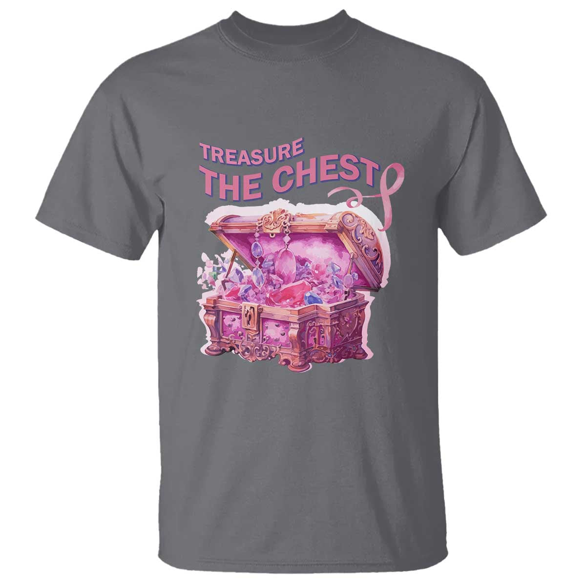 Breast Cancer Support T Shirt Treasure The Chest Crystal Diamond Pink Ribbon