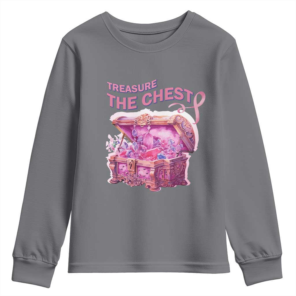 Breast Cancer Support Youth Sweatshirt Treasure The Chest Crystal Diamond Pink Ribbon