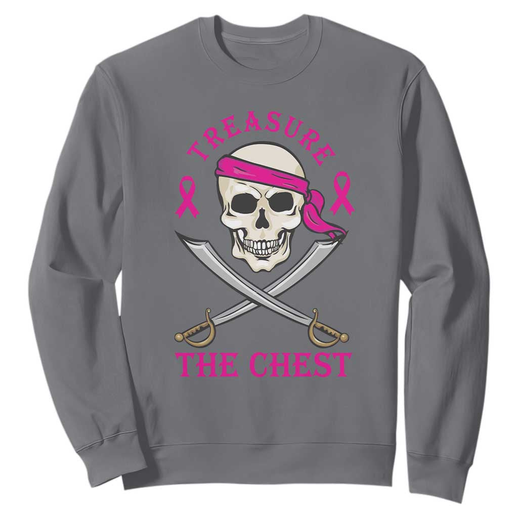 Breast Cancer Support Sweatshirt Treasure The Chest Pirate Skull Sword Pink Ribbon