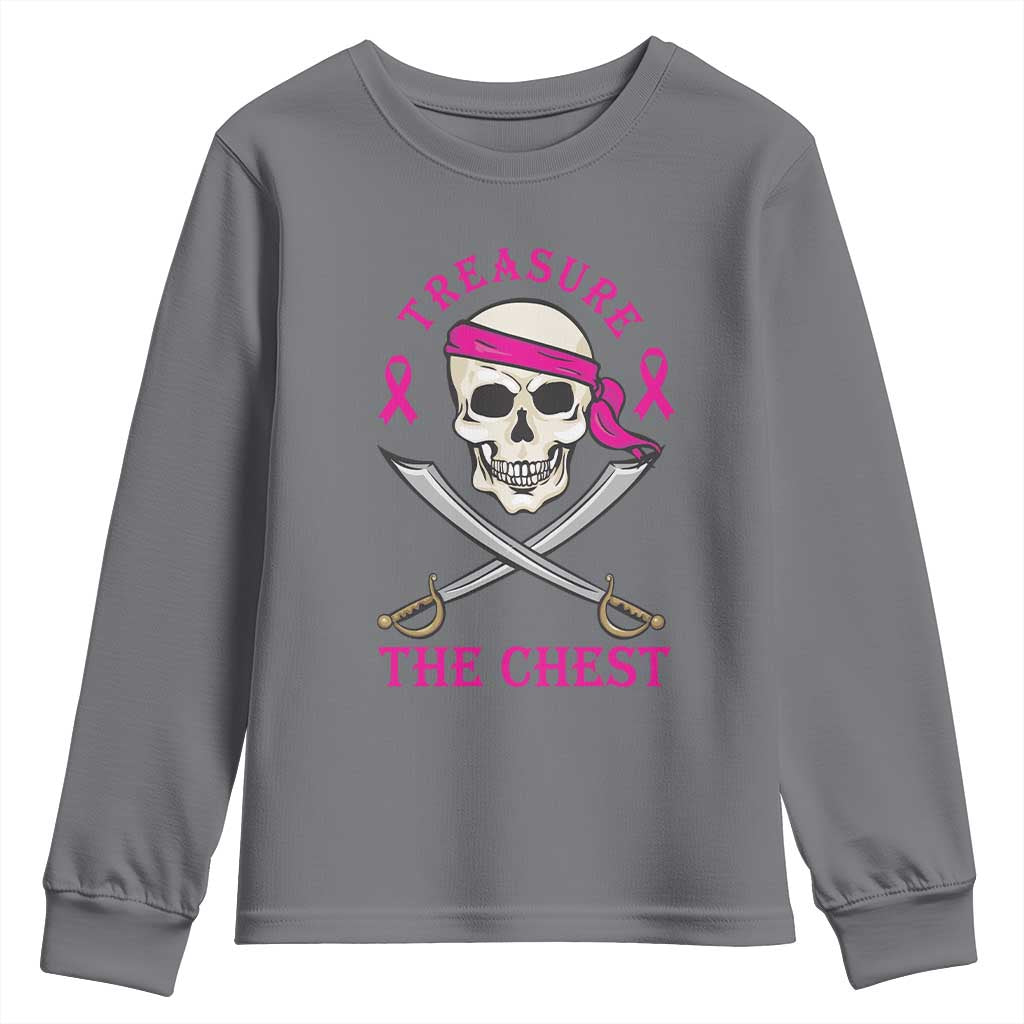 Breast Cancer Support Youth Sweatshirt Treasure The Chest Pirate Skull Sword Pink Ribbon