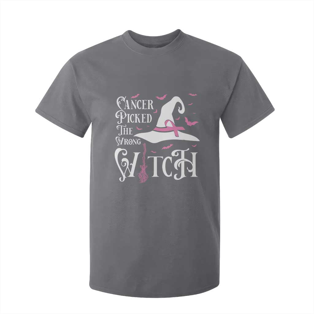 Breast Cancer Support T Shirt For Kid Cancer Picked The Wrong Witch Hat Broom Bat Pink Ribbon