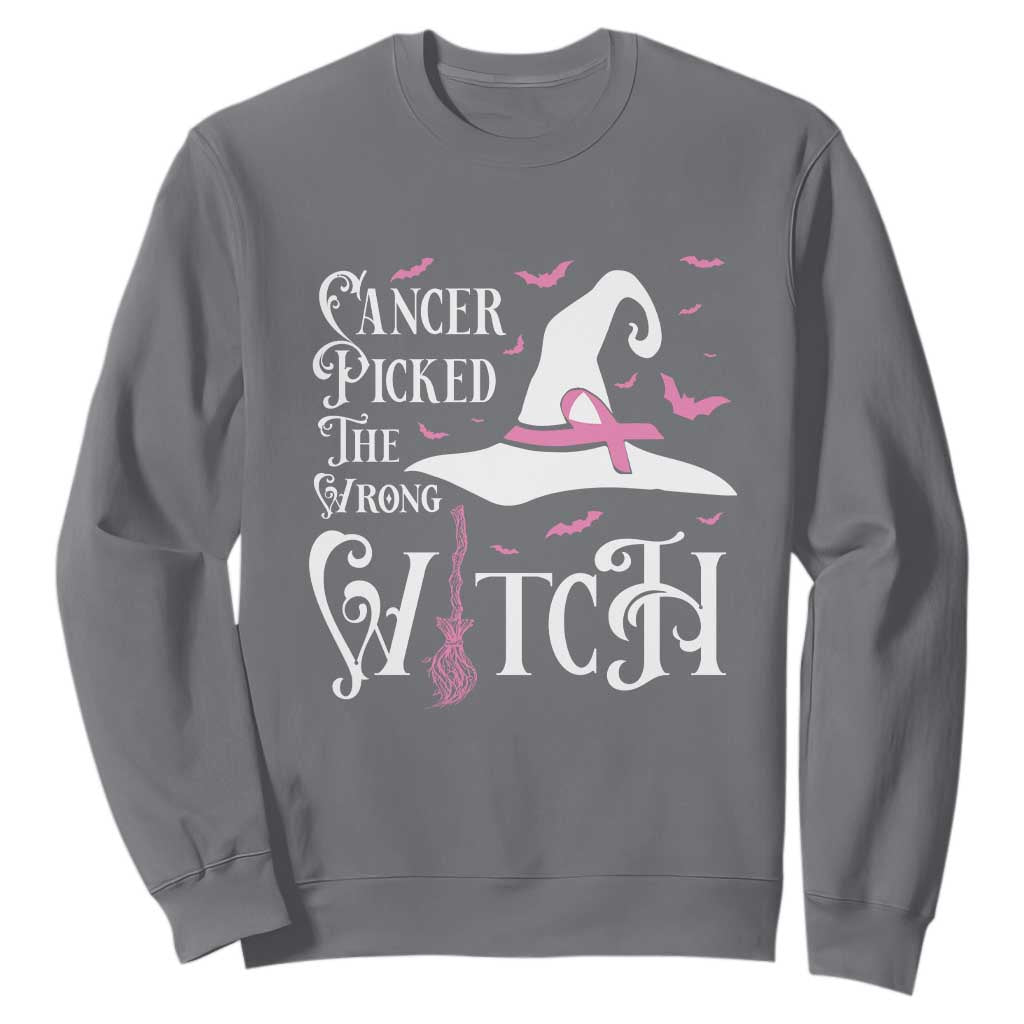 Breast Cancer Support Sweatshirt Cancer Picked The Wrong Witch Hat Broom Bat Pink Ribbon