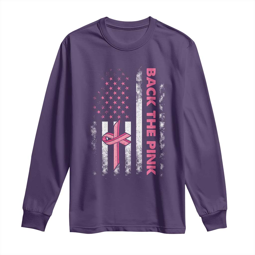 Breast Cancer Support Long Sleeve Shirt Back The Pink Warrior American Flag