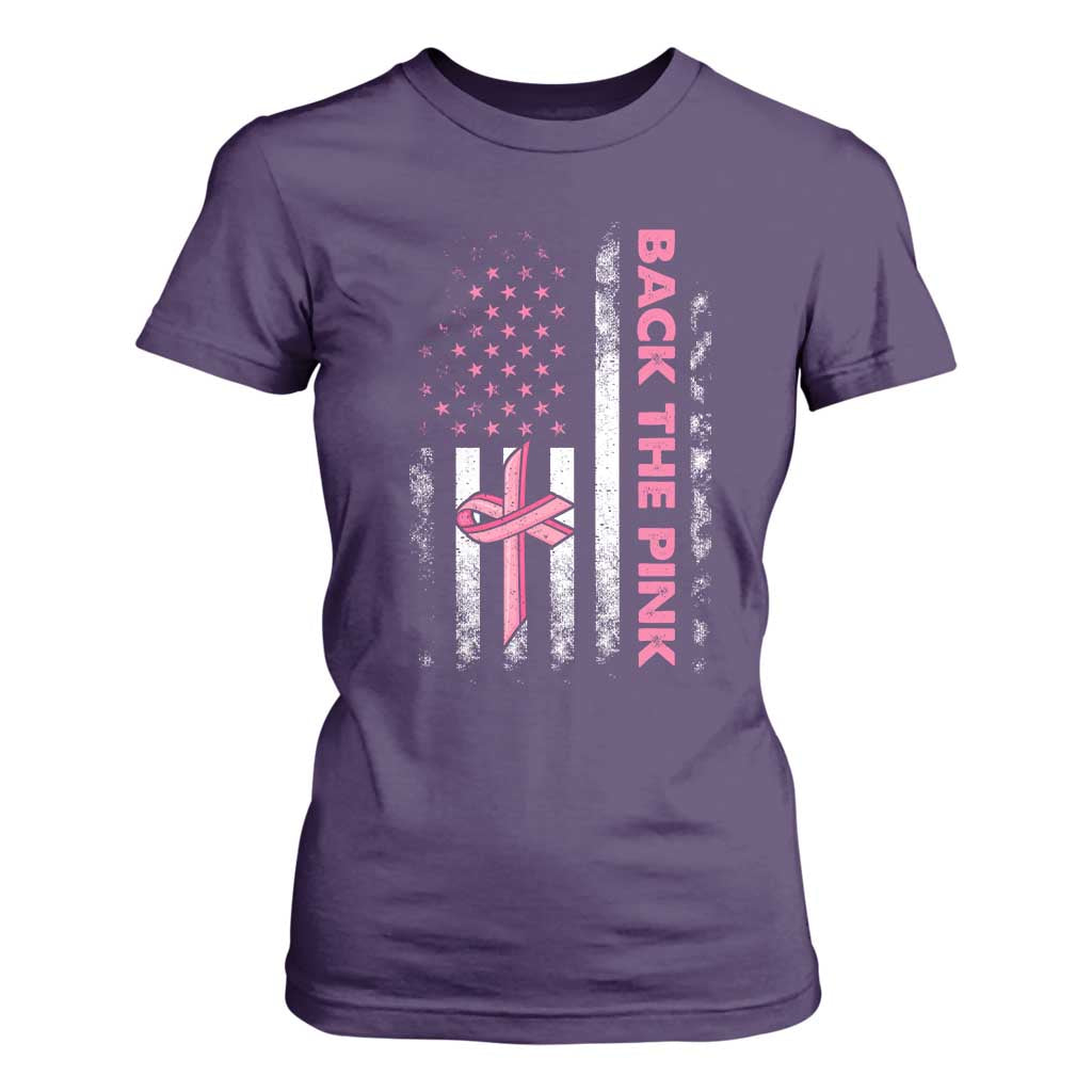 Breast Cancer Support T Shirt For Women Back The Pink Warrior American Flag