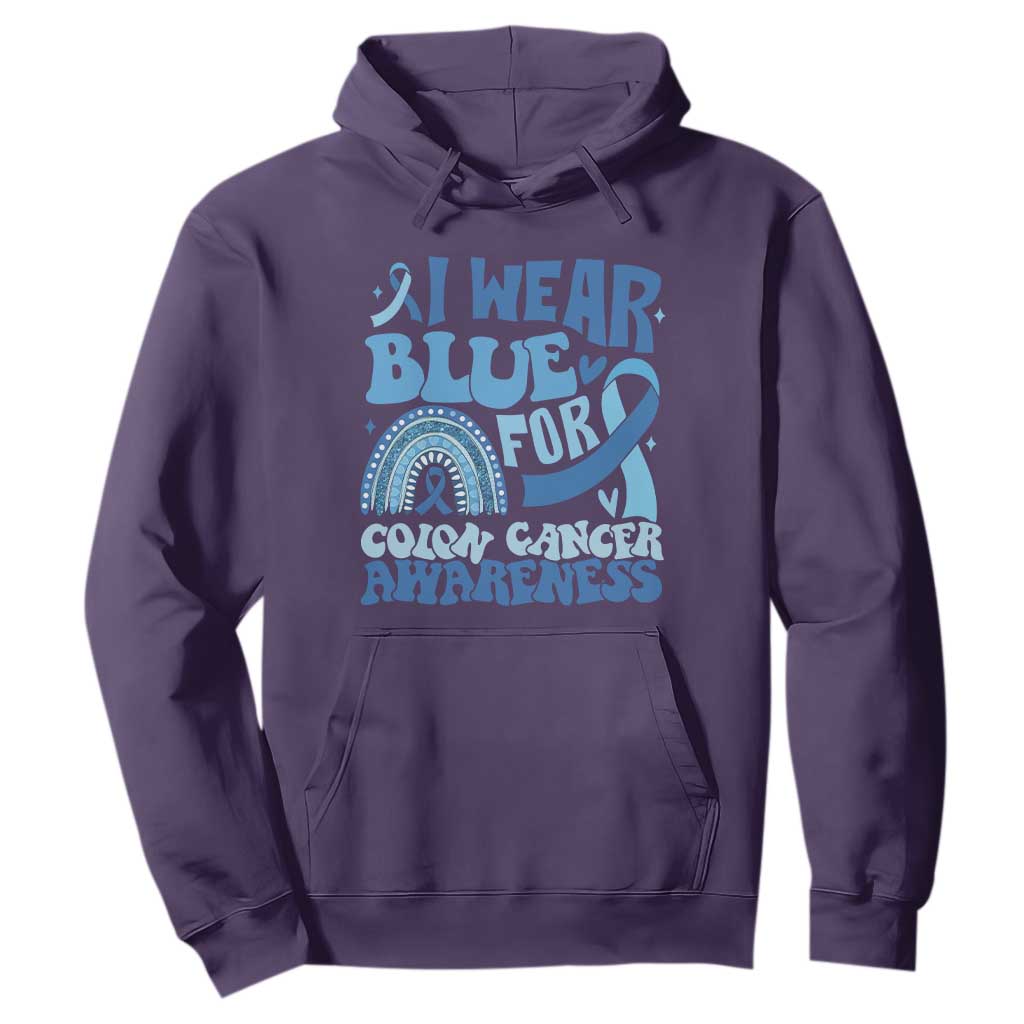 I Wear Blue For Colon Cancer Support Hoodie Rainbow Dark Blue Ribbon