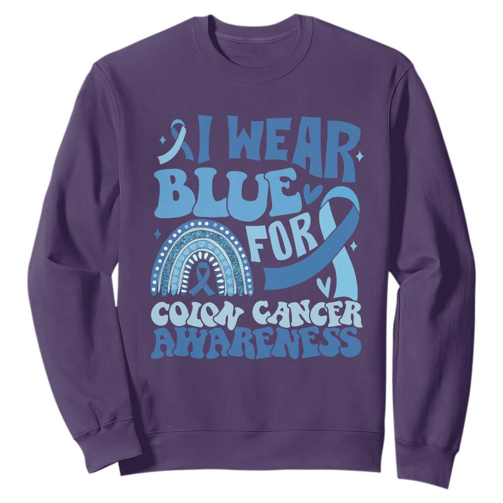 I Wear Blue For Colon Cancer Support Sweatshirt Rainbow Dark Blue Ribbon