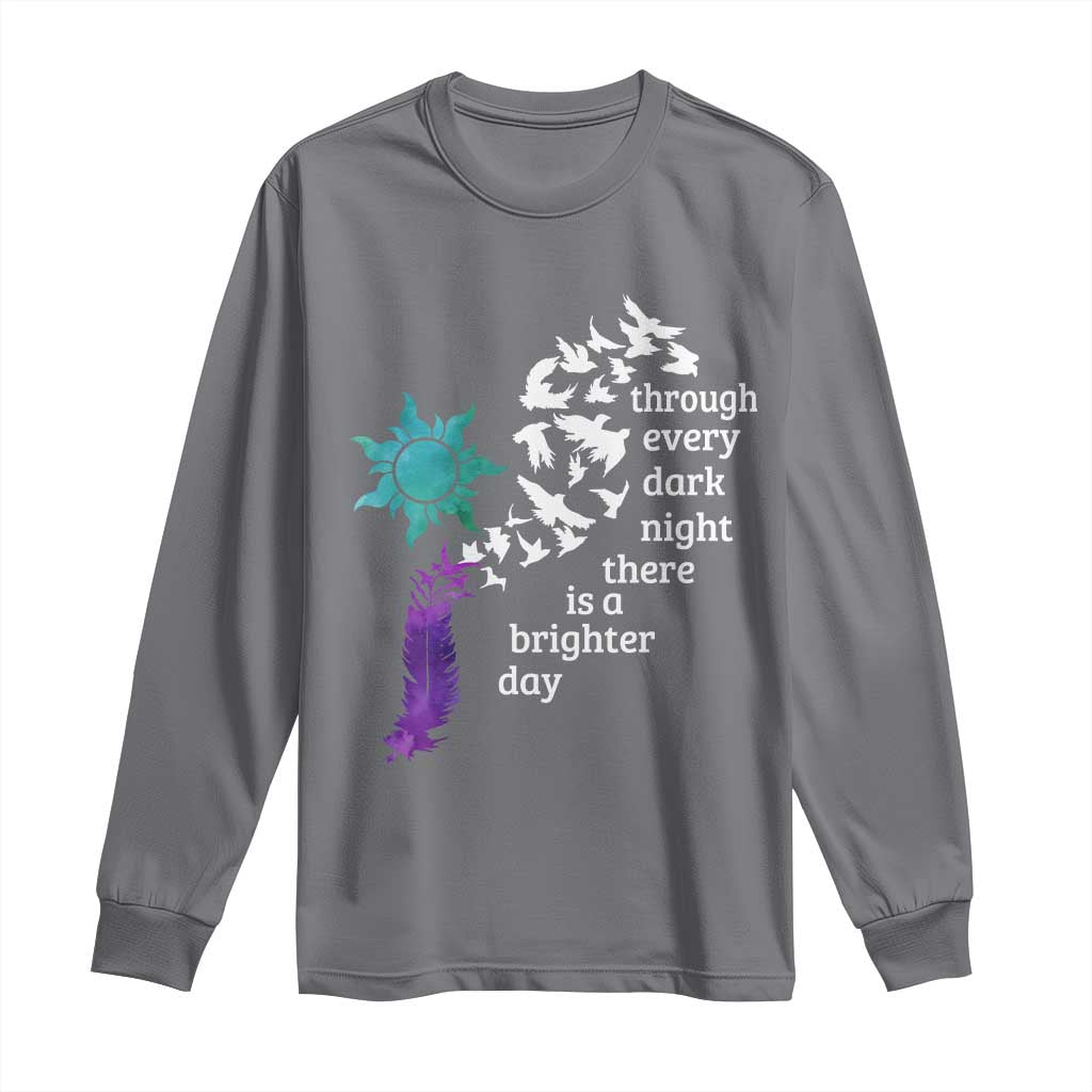 Suicide Prevention Support Long Sleeve Shirt Semicolon Sun Feathers Brighter Day