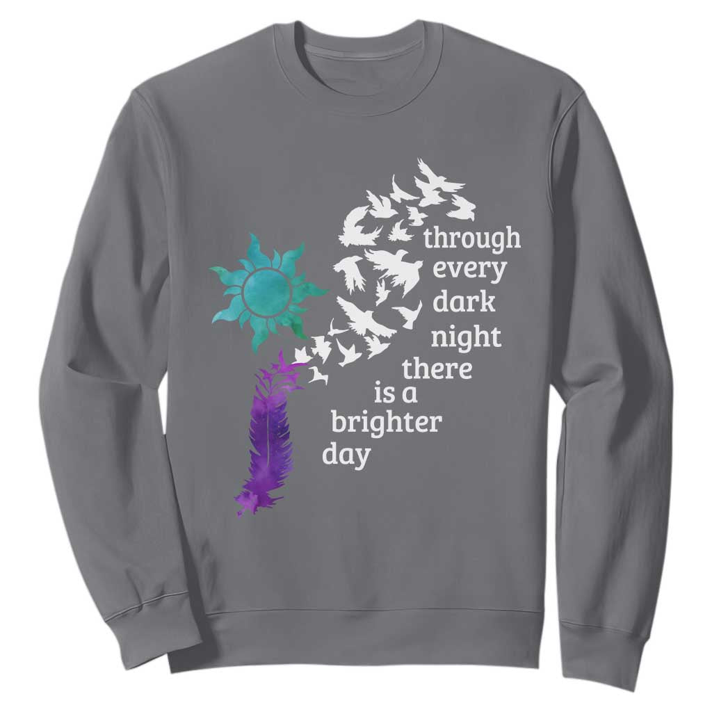 Suicide Prevention Support Sweatshirt Semicolon Sun Feathers Brighter Day