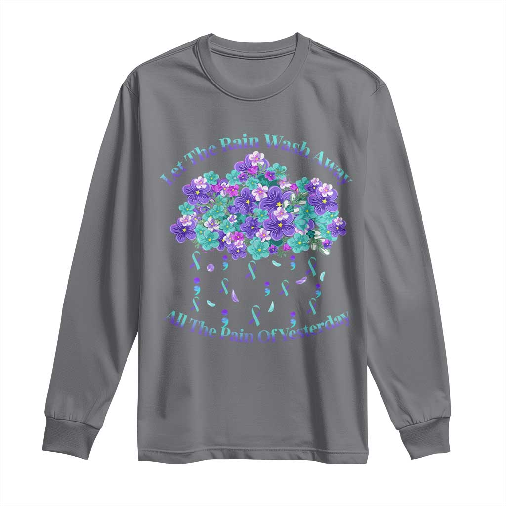 Suicide Prevention Support Long Sleeve Shirt Semicolon Flower Cloud Rain Wash Away Pain