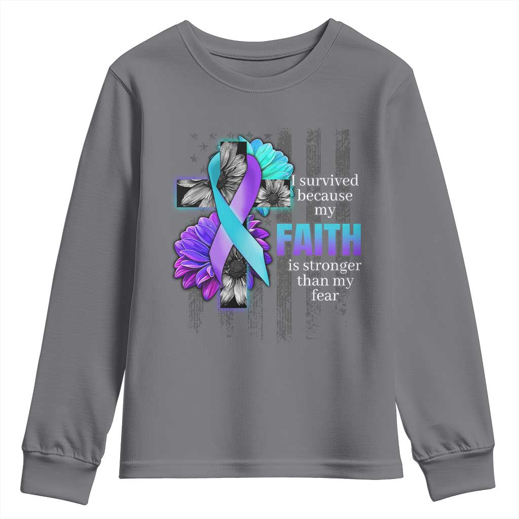 Faith Over Fear Suicide Prevention Youth Sweatshirt Ribbon Flower USA Flag Inspirational