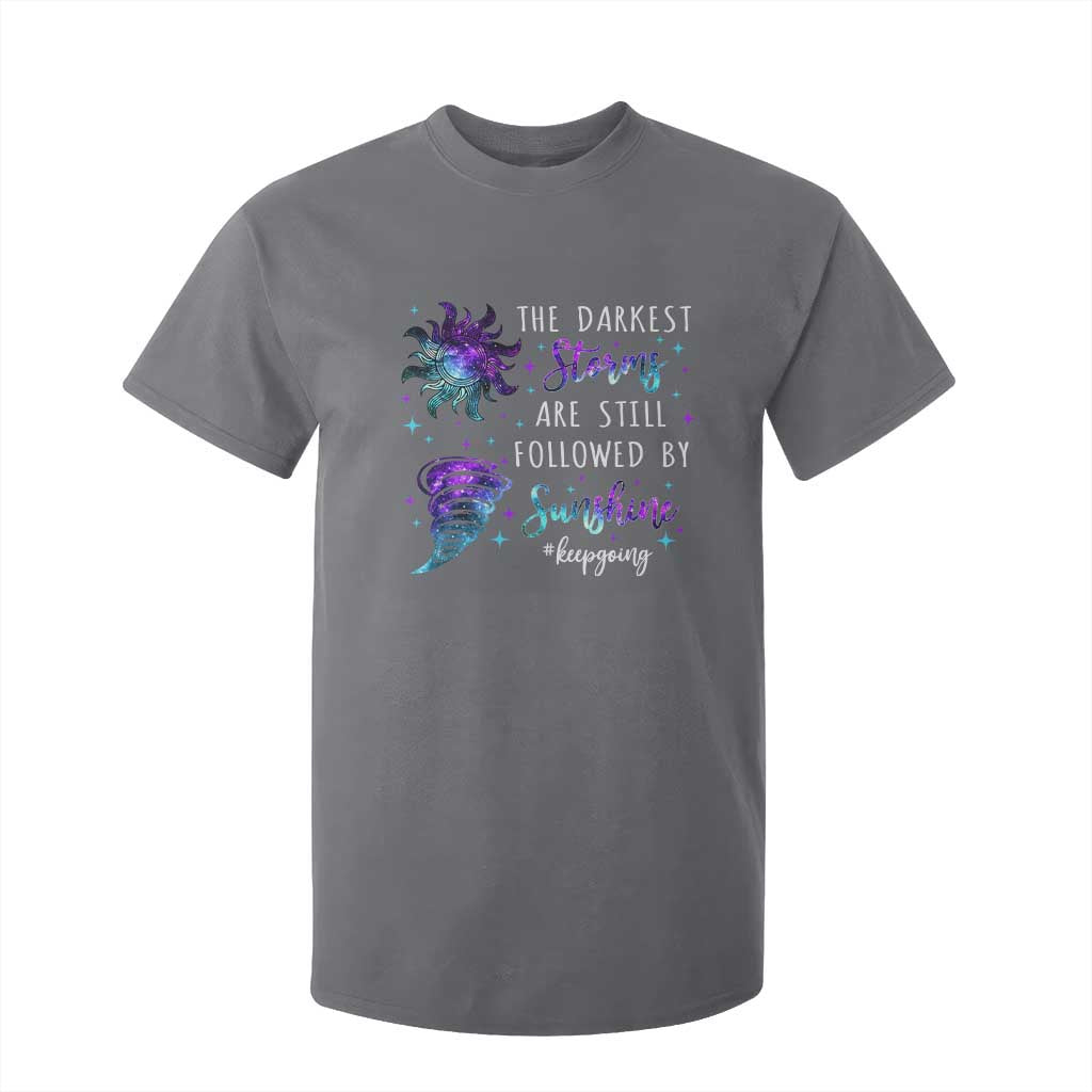 Suicide Prevention Support T Shirt For Kid Semicolon Flower Cloud Rain Wash Away Pain