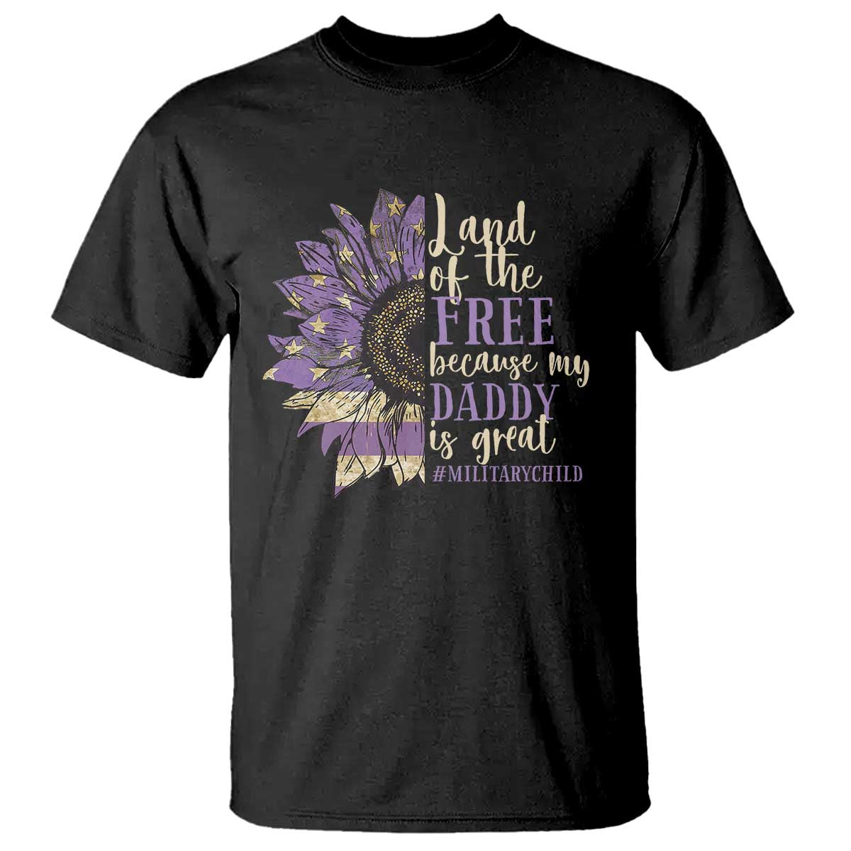 military-child-month-t-shirt-land-of-the-free-because-my-daddy-is-great-purple-sunflower