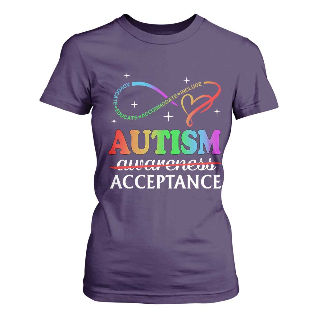 Autism Support Acceptance T Shirt For Women Advocate Educate Accommodate Include Infinity Symbol