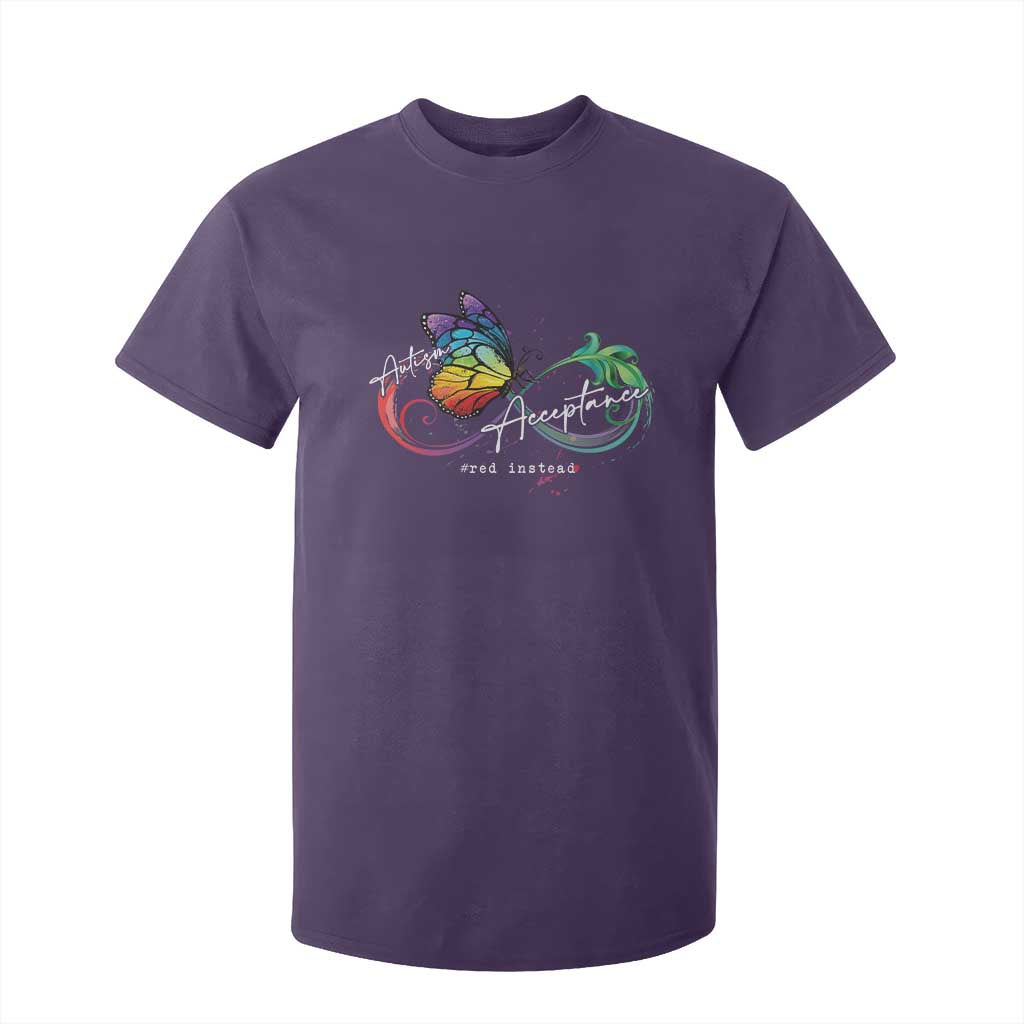Autism Support Acceptance Red Instead T Shirt For Kid Infinity Symbol Rainbow Butterfly Feather