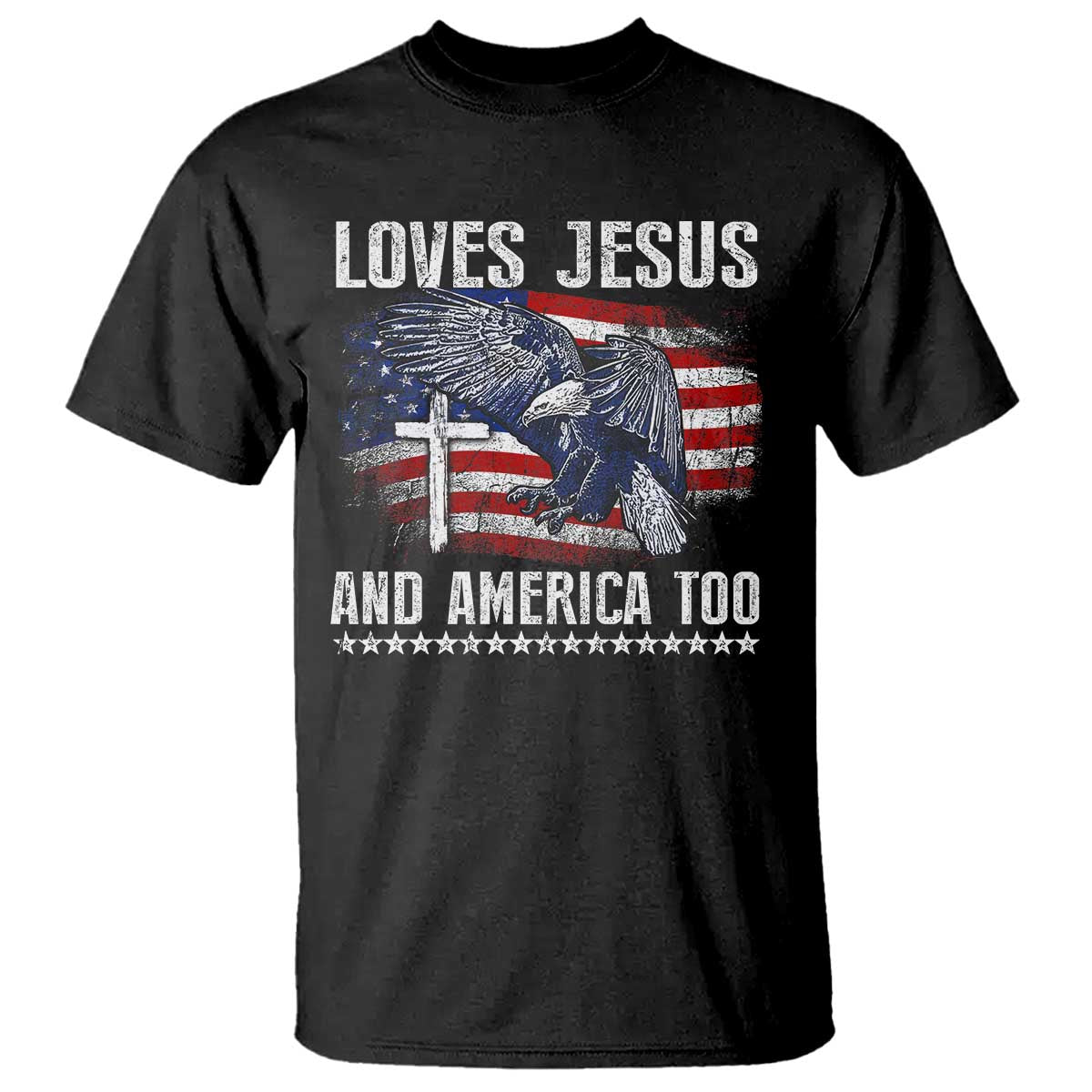 Funny Loves Jesus And America Too T Shirt 4th Of July Patriotic Christ –  FUNOLO, image size:1200x1200