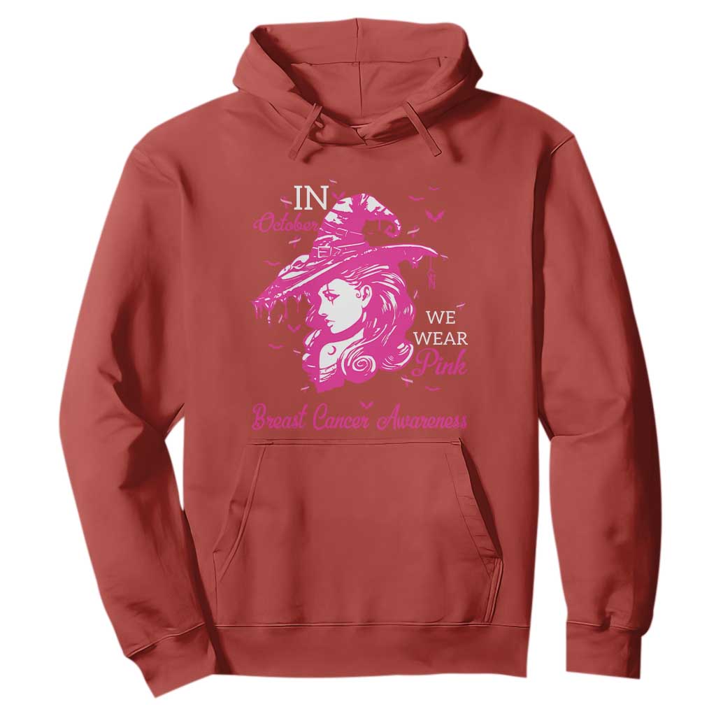 Breast Cancer Support Hoodie In October We Wear Pink Halloween Witch