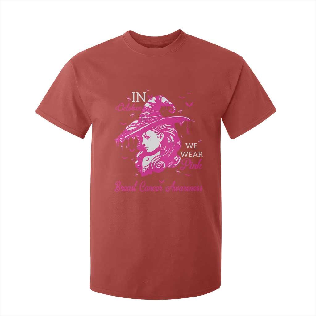Breast Cancer Support T Shirt For Kid In October We Wear Pink Halloween Witch