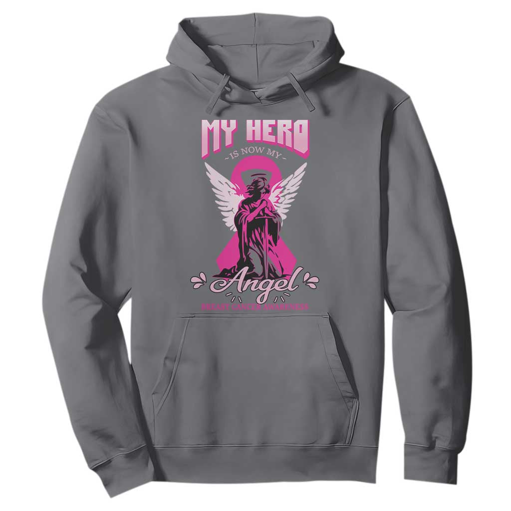 Breast Cancer Support Hoodie My Hero Is Now My Angel Pink Ribbon Cancer Warrior
