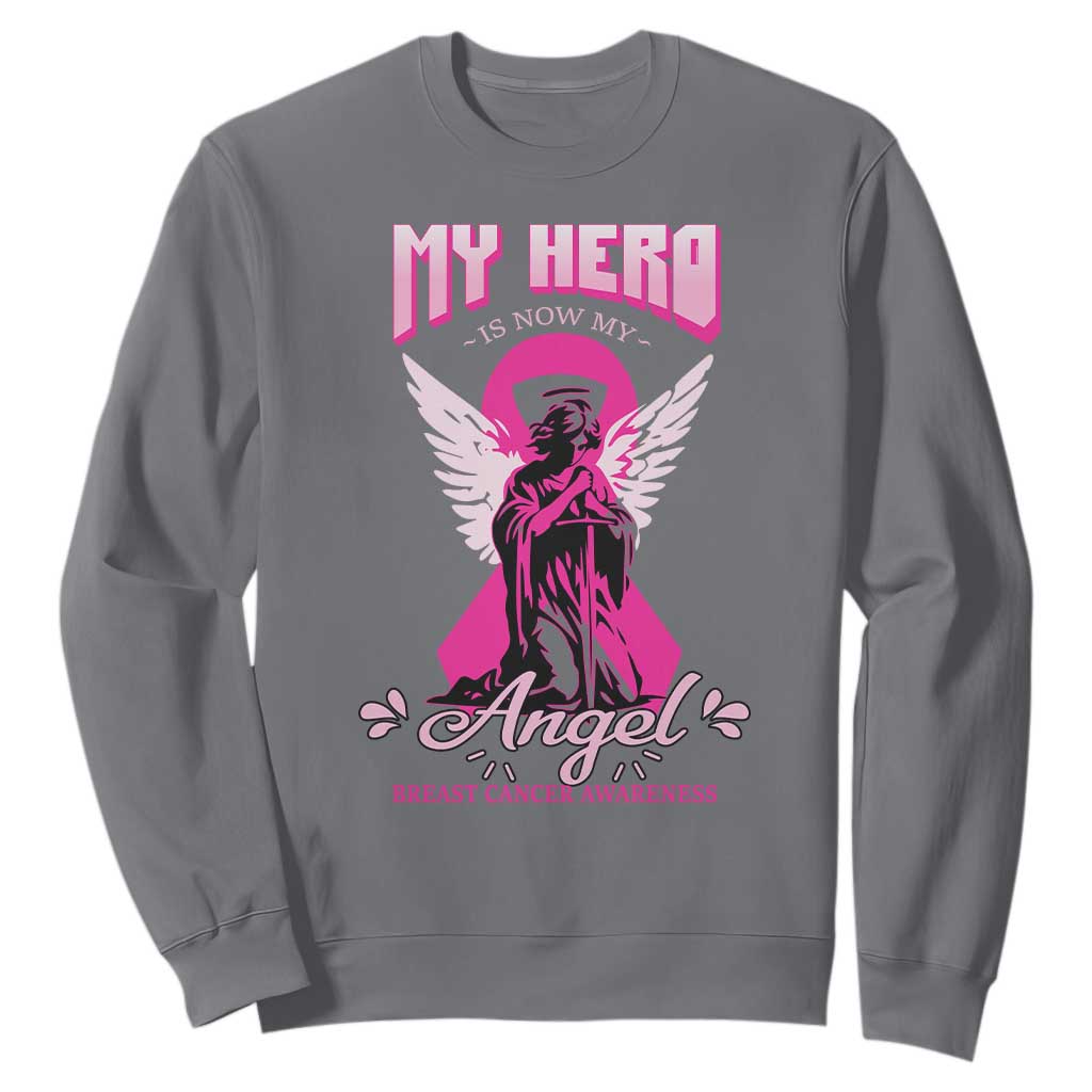 Breast Cancer Support Sweatshirt My Hero Is Now My Angel Pink Ribbon Cancer Warrior