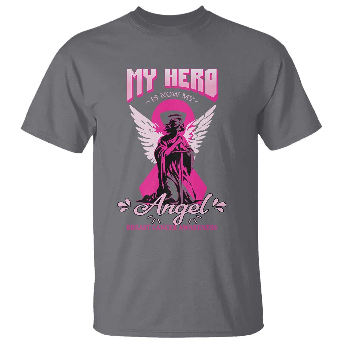 Breast Cancer Support T Shirt My Hero Is Now My Angel Pink Ribbon Cancer Warrior