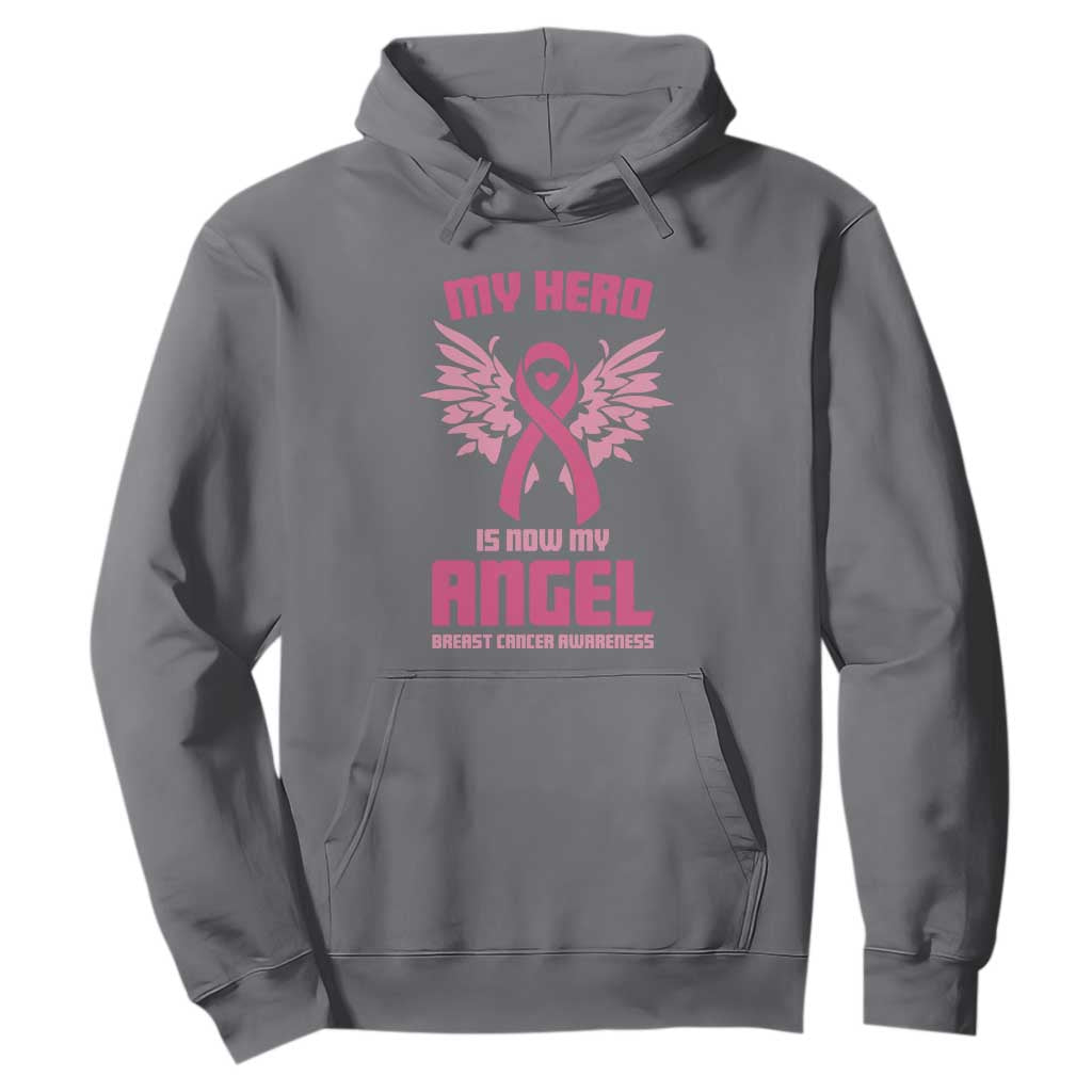 Breast Cancer Support Hoodie My Hero Is Now My Angel Pink Ribbon Wings Heart