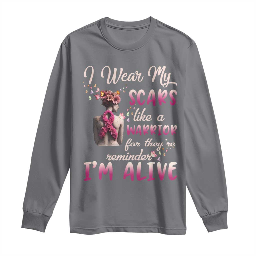 Inspirational Breast Cancer Support Long Sleeve Shirt Scars Like A Warrior Are A Reminder I’m Alive Butterfly Floral