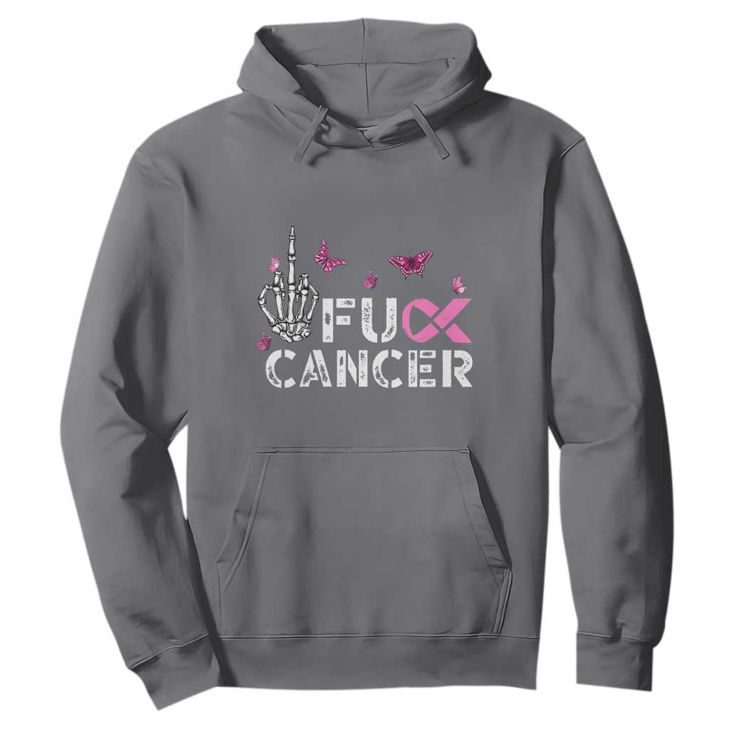 Breast Cancer Support Hoodie Fuck Cancer Pink Ribbon Skeleton Hand Butterfly