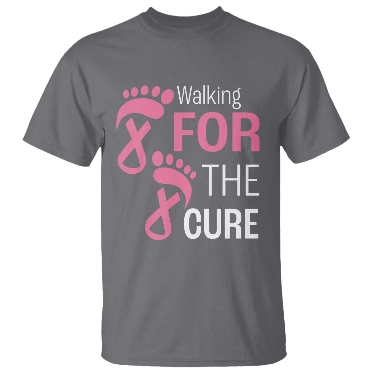 Breast Cancer Support T Shirt Walking For The Cure Pink Ribbon Footprints